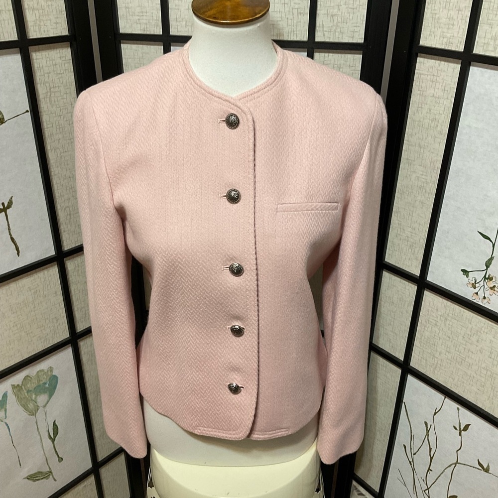 Evan Picone Pale Pink Collarless Wool Blend Blazer
